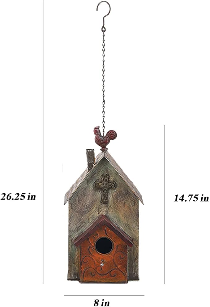 Jemeni 14.7" H Metal Birdhouse, Metal Rooster Bird Houses for Outsides Hanging, Birdhouse for Outdoor
