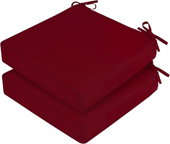 Waterproof Outdoor Chair Cushions Set of 2, Square Outdoor Seat Cushions with Ties and Removable Covers, 24 x 24 Outdoor Cushions for Patio Furniture with Portable Handle(Burgundy)