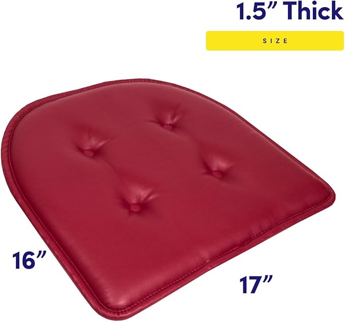 Sweet Home Collection Chair Cushion Memory Foam Pads Tufted Slip Non Skid Rubber Back U-Shaped 17" x 16" Seat Cover, 2 Count (Pack of 1), Faux Leather Burgundy Red