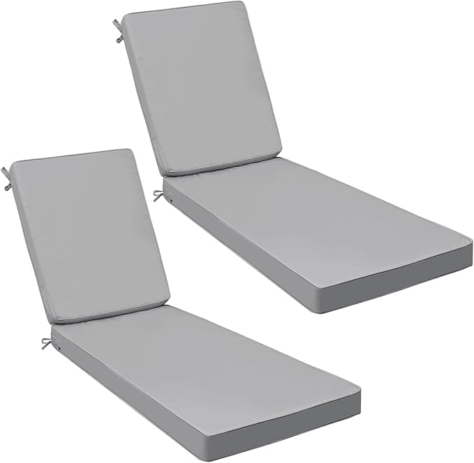 AAAAAcessories Outdoor Chaise Lounge Cushions, Fade-Resistant, Waterproof Patio Furniture Replacement Cushions, 78" x 25" x 3", Set of 2, Gray