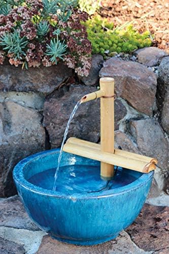 12” Bamboo Fountain Kit – Adjustable Half Round Spout with Quiet Pump for Indoor/Outdoor Bowl Fountains – Container Not Included | Natural Bamboo Water Feature for Zen Garden, Patio & Home Décor