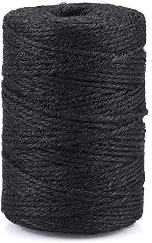 JijAcraft Jute Twine String 328 Feet, 2mm Black Natural Hemp for Gift Wrapping, 3-Ply Colored DIY Halloween Christmas Handmade Arts, Climbing Plant Garden Craft, Gift Decoration