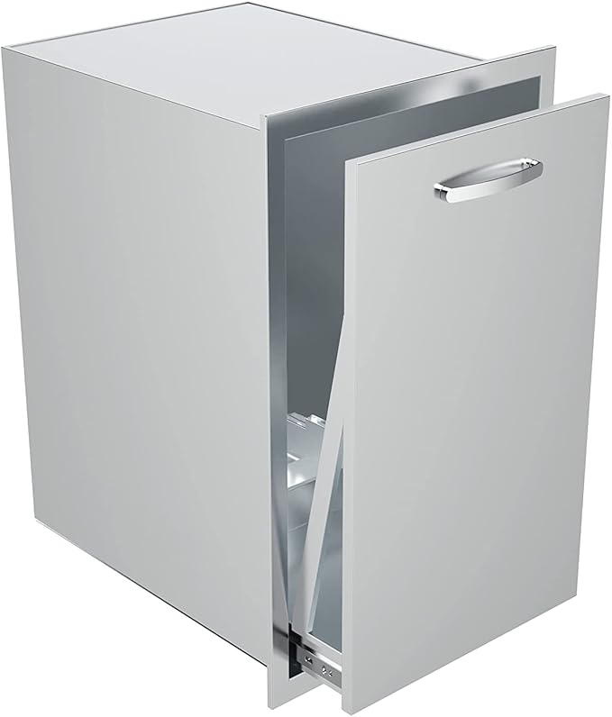 Built-in Single Trash Drawer 14" W x 27" H x 20" D, Pull-Out Tray Outdoor Kitchen Stainless Steel Trash Drawer Storage One Trash Bin for BBQ Island Grill Station