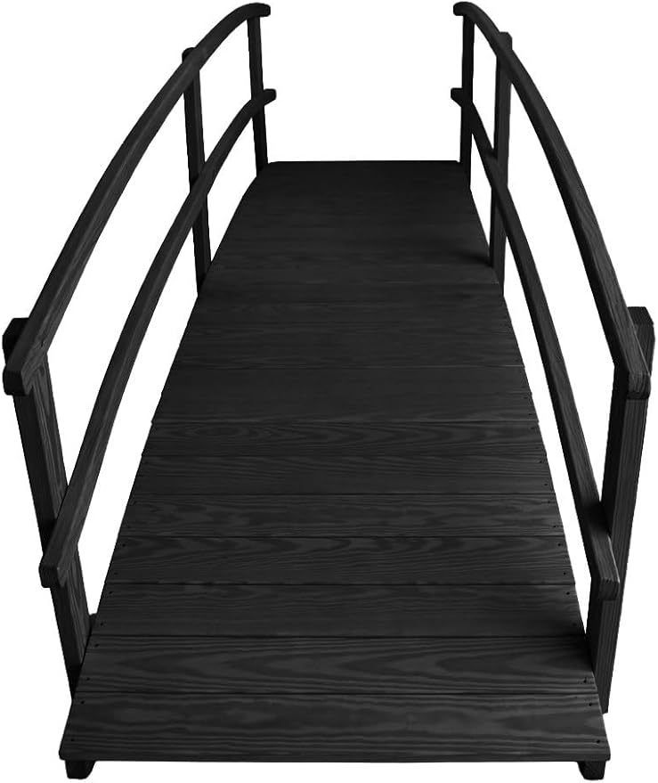 10 FT Black Amish Made Garden Bridge with Double Rails for Walkway, Backyard Pond & Landscaping, Outdoor Wooden Footbridge for Koi Pond, Japanese Style Decorative Bridge, Made in USA