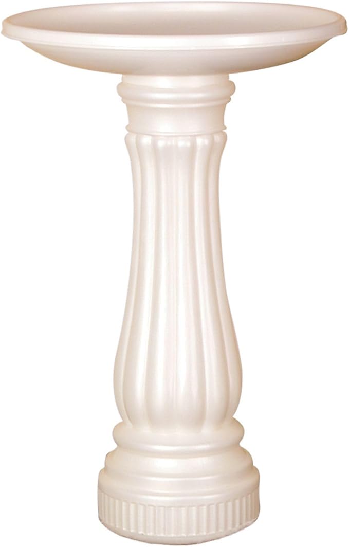 Bird Bath for Outside, Round Outdoor Patio Lawn and Garden Decor with Fillable Base for Stability, 17"D x 25"H, White