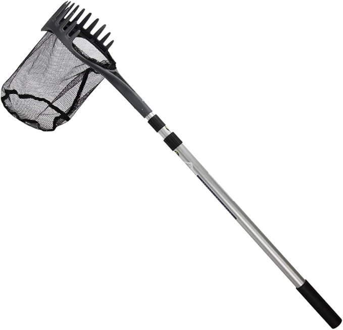 Aquascape Pond Shark PRO, 3-in-1 Professional Pond Net with Rake and Scraper, Heavy-Duty Design, Telescopic Handle Extends to 96 Inches, Ideal for Pond Cleaning and Maintenance