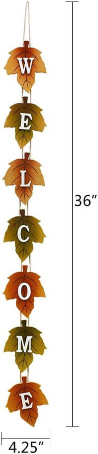 Attraction Design Wood Autumn Welcome Sign Fall Front Door Decor, Rustic Hanging Welcome Door Sign for Autumn Harvest Thanksgiving Halloween Door Wall Decoration Indoor Outdoor 4.25"X36" (1)