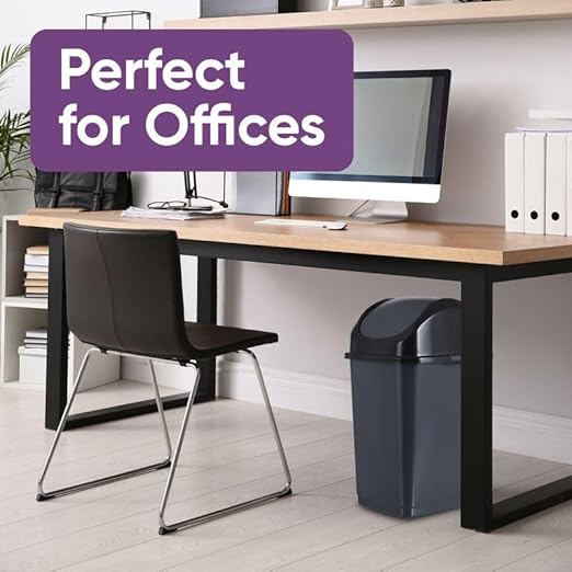 Superio Kitchen Trash Can with Swing Top Lid 9 Gallon Slim Waste Bin 37 Qt Sturdy Plastic Garbage Can Medium Recycling Bin for Office, Bathroom, Under Counter, Dorm, Bedroom (Dark Grey)