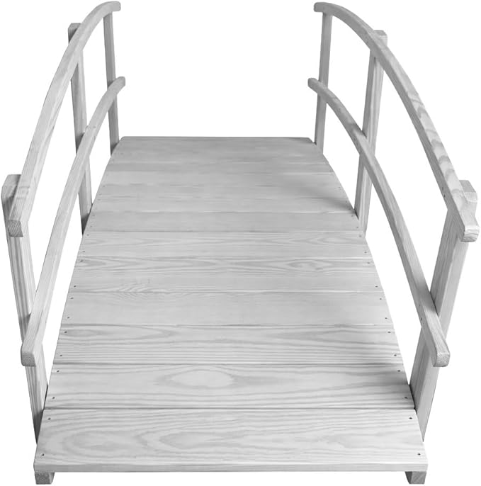 8 FT White Amish Made Garden Bridge with Double Rails for Walkway, Backyard Pond & Landscaping, Outdoor Wooden Footbridge for Koi Pond, Japanese Style Decorative Bridge, Made in USA