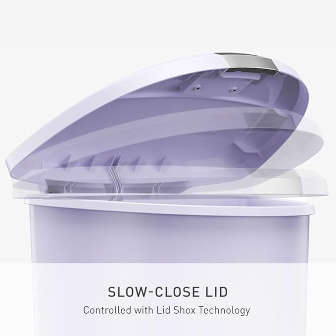 simplehuman 50 Liter / 13 Gallon Hybrid Semi-Round Kitchen Step Trash Can with Secure Slide Lock, Lilac Plastic