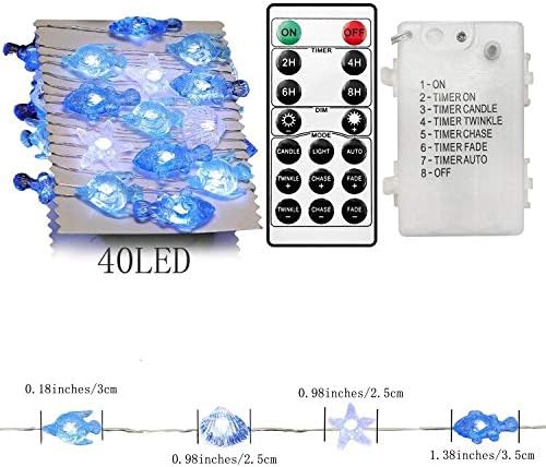 Decorman Sealife String Lights 14ft 40 LED 8 Modes Cool White Weatherproof Battery Operated Ocean Theme Lights for Bedrooms Parties Weddings Gardens with Remote and Timer