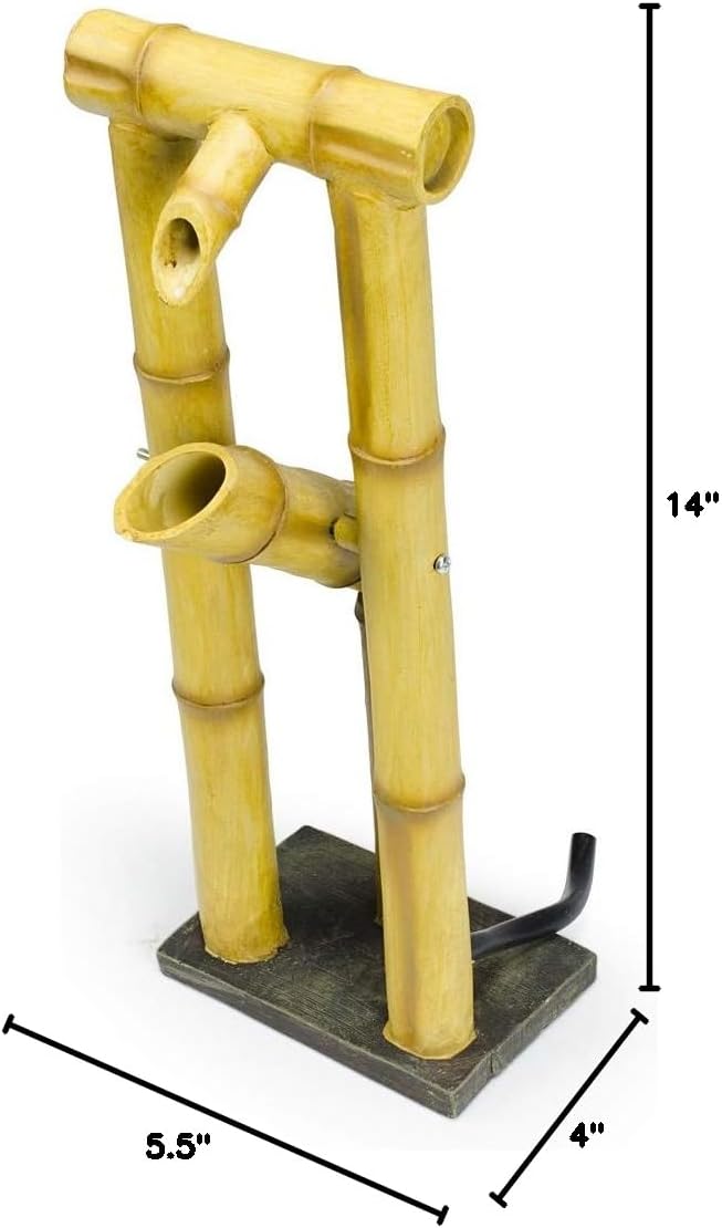 Aquascape 78306 Shishi-Odoshi Inspired, Poly-Resin Deer Scarer Bamboo Fountain, Yellow
