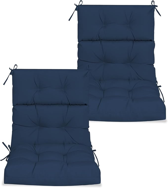 High Back Chair Cushions Set of 2, Adirondack Chair Cushion with Waterproof, Rocking Chair Cushion for Outdoor Patio, Garden Porch 45”x 22”x 4 (2, Navy Blue B)