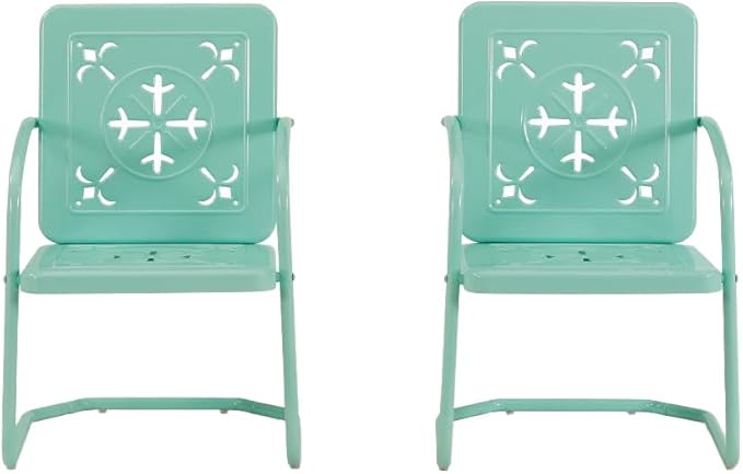 Crosley Furniture Azalea 2-Piece Outdoor Chair Set, Vintage Retro Metal Patio Chairs for Dining, Porch, Deck, Aqua Gloss