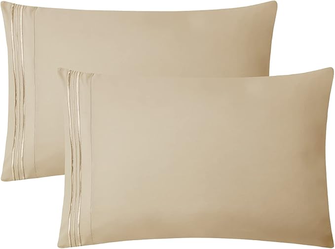 Clara Clark Premier 1800 Collection Full 4PC Bed Linen Set, Beige Cream, Microfiber, Deep Pocket, Breathable