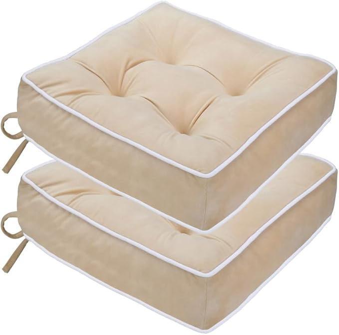 ERWUDEling Outdoor Tufted Chair Cushion Set of 2 Waterproof and Fade-Resistant Chair Pads with Ties 19x19x5 inch for Patio Dining Chairs Indoor/Outdoor Use,Apricot