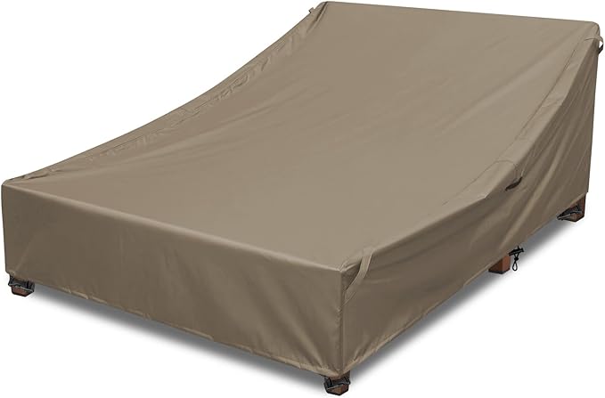 Double Chaise Lounge Cover Outdoor 100% Waterproof Weather-resistant Polyester Fabric Patio Double Wide Lounge Chair Covers All-season Weatherproof Protection Cover for Outdoors Furniture, Camel