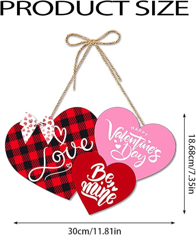 Valentine Door Decorations Love Hanging Sign Front Door Hanger Wreath Decor Indoor Outdoor Decor for Valentine's Day Party Home Farmhouse Wall Porch Yard Window Decoration Supplies