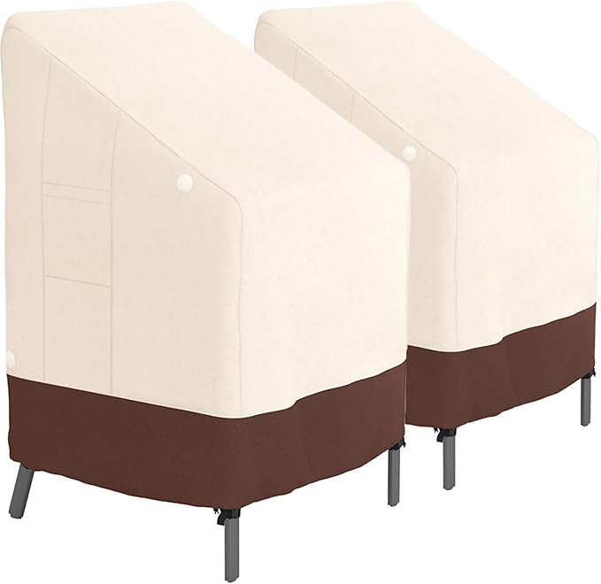 Tuyeho Patio Stackable Chair Cover 2 Pack, 36 x 28 x 47 inch, 900D Heavy Duty Outdoor High Back Cover, Waterproof & Weather Resistant for Your Stackable Dining Chair (Beige & Brown)