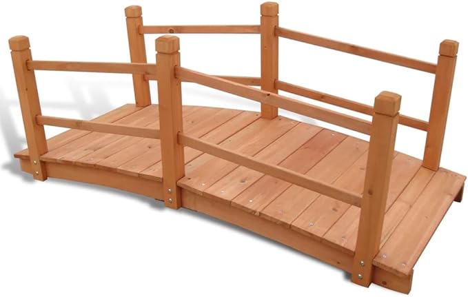 vidaXL-Wooden Garden Bridge with Double Handrail Design-Weather Solid Wood Bridge-Garden Decor 55.1"x23.6"x22"- Easy Assembly- Brown