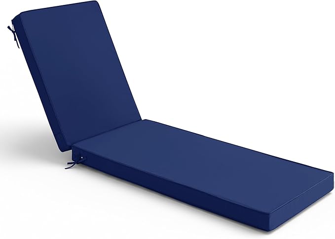 Chaise Lounge Cushions Outdoor - Waterproof and Fade Resistant Sun Lounger Replacement Cushions - Patio Lounger Pads with Removable Cover for Pool, Deck, Lawn, 72 x 21 x 3 Inch, Navy