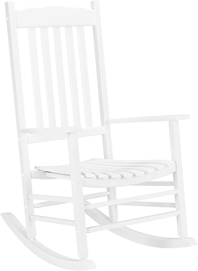 VINGLI Classic Wooden Rocking Chair with Handcrafted Comfort, Eco-Friendly and Durable Rocking Chair, Elegant and Stable Rocker for Indoor and Outdoor Use, White