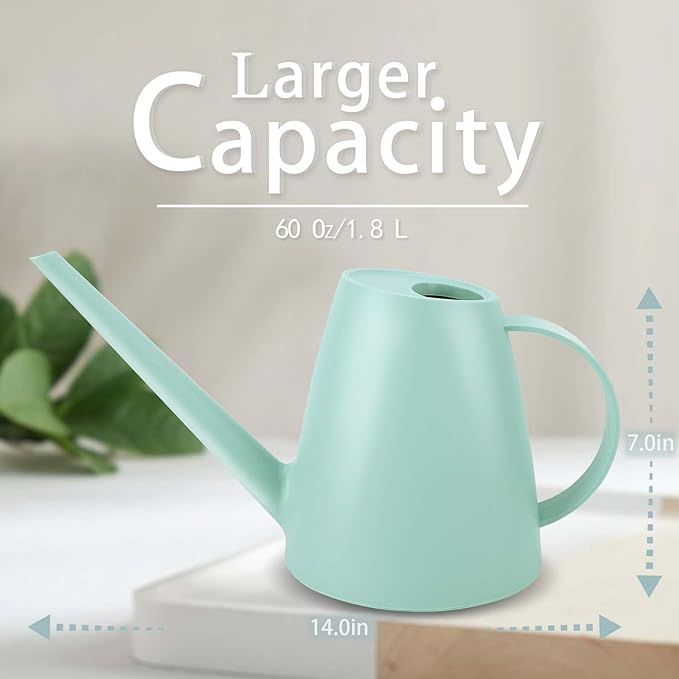 Watering Can for Indoor and Outdoor Plants - Long Spout Water Can for Garden, Flower, House Plants - 1.8L/1/2 Gallon (Green)