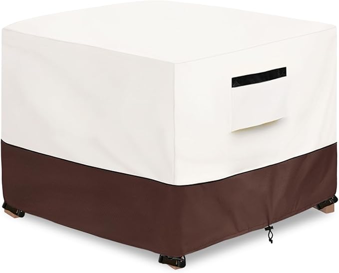 Patio Ottoman Cover,25W x 25D x 18H inch,Waterproof Square Patio Small Side Table Cover,Suitable for 3-Piece Outdoor Wicker Patio Bistro Set Side Table(Beige)