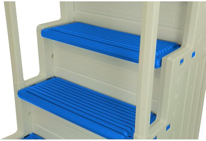 Confer Plastics Step-1X with 8000X Ground to Step Ladder: Above Ground Entry System, Dual Handrails, Slip-Resistant Steps, Supports 300 lbs, Easy Install – Made in USA, Warm Grey with Blue Step-1X