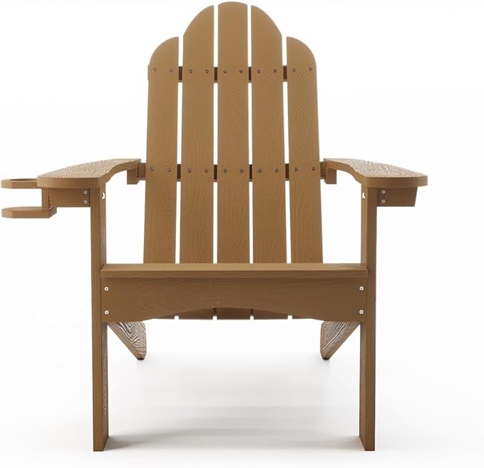 LUE BONA HDPS Adirondack Chairs Set of 8, Fire Pit Outdoor Chair Weather Resistant with Cup Holder, Modern Plastic Chair Plastic for Patio, Deck, Proch, 350LBS, Brown