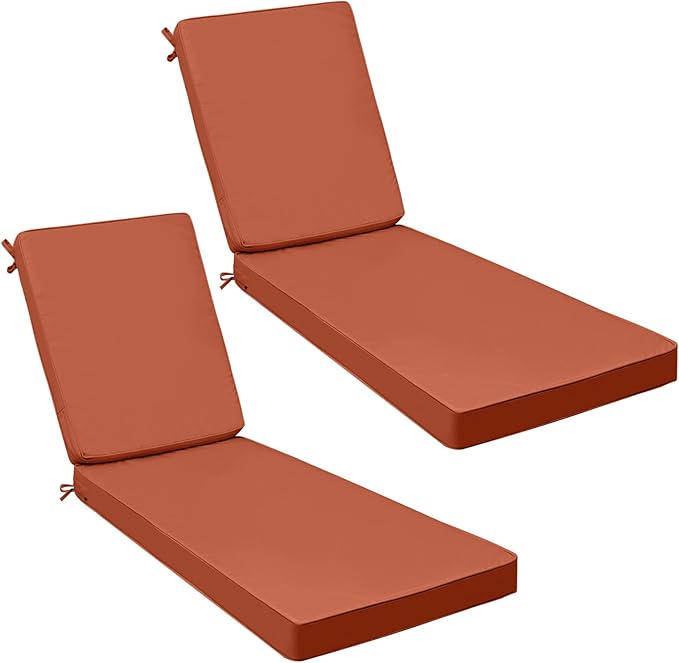 AAAAAcessories Outdoor Chaise Lounge Cushions, Fade-Resistant, Waterproof Patio Furniture Replacement Cushions, 72" x 21" x 3", Set of 2, Rust