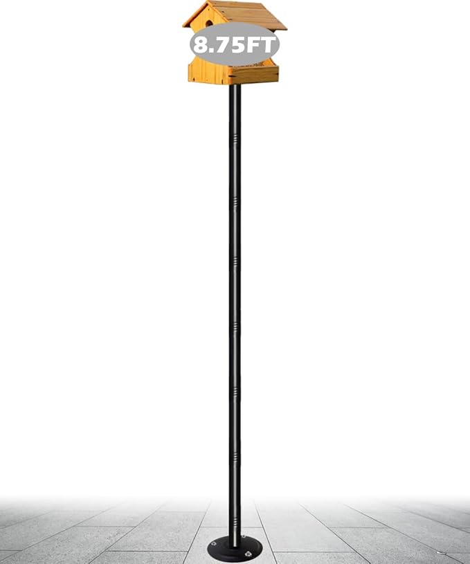Garbuildman 105 Inch Bird Feeder Pole Kit, Heavy Duty Bird House Pole Set for Hard Ground, Adjustable Universal Mounting Post Kit for Outdoors, Matte Black, 1 Pack
