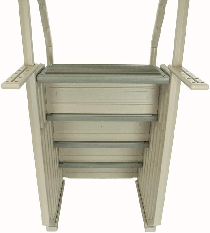 Confer Plastics Step-1X with 8000X Ground to Step Ladder: Above Ground Entry System, Dual Handrails, Slip-Resistant Steps, Supports 300 lbs, Easy Install – Made in USA, Warm Grey with Grey Step-1X