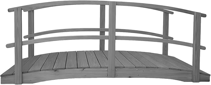 10 FT Grey Amish Made Garden Bridge with Double Rails for Walkway, Backyard Pond & Landscaping, Outdoor Wooden Footbridge for Koi Pond, Japanese Style Decorative Bridge, Made in USA