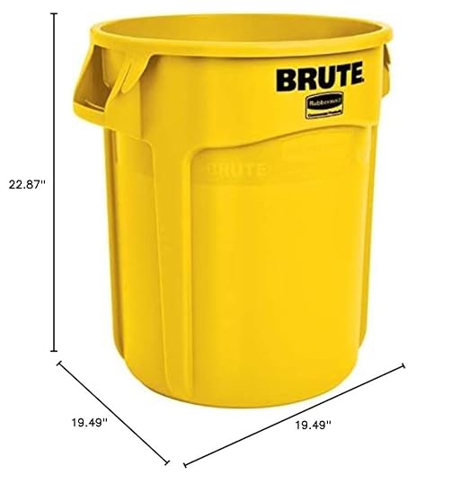 Rubbermaid Commercial Products BRUTE Heavy-Duty Round Trash/Garbage Can, 20-Gallon, Yellow, Outdoor Waste Container for Landscapers/Construction/Restaurants/Back of House/Offices/Warehouses, Pack of 6