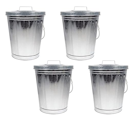 Mytee Products 4 Pack Galvanized Trash Can w/Lid Ideal for Trailers - 4 Gallon Steel Mounted Small Outdoor Garbage Can for Home, Office, Bathroom, Kitchen - Fire and Heat Resistant