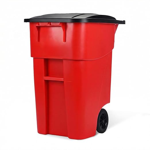 50 Gallon Trash Can, Red Outdoor Garbage Can, Wheeled Outside Trash Bin, Outdoor with Lid and Wheels, Large Rolling Trash Can, Garbage Can with Wheels for Home, Office, Garage