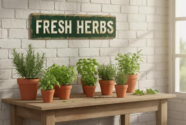Bar Sign Bar Gifts Vintage Metal Wall Decor Sign"FRESH HERBS" Street Sign Funny Man Cave Decor Accessories for Home, Bar, Bathroom, Bedroom Unique Retro Tin Signs for Outdoor 4 X 16 inches