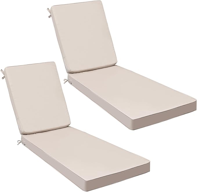 AAAAAcessories Outdoor Chaise Lounge Cushions, Fade-Resistant, Waterproof Patio Furniture Replacement Cushions, 74" x 23" x 3", Set of 2, Sandstone Beige