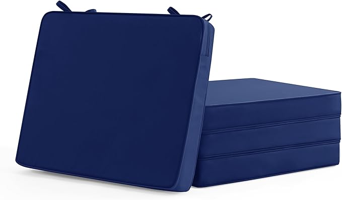 Outdoor Chair Cushions Set of 4: Waterproof & Fade Resistant Seat Cushion for Patio Furniture - 19 x 19 x 2 Inch Chair Pads with Ties and Hidden Zipper - Patio Chair Cushion Replacement, Navy