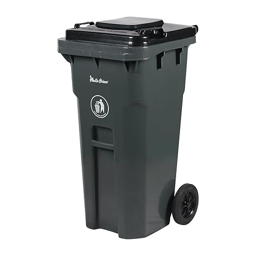 32 Gallon Trash Can with Wheels Outdoor Trash Can with Lid Heavy-Duty Rolling Trash Bin Plastic Outside Garbage Can Wheeled Gray for Home Hospitals Restaurants Offices