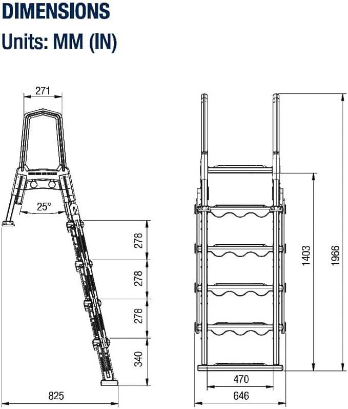 Aqua Select White Outside Flip-Up Safety Ladder | for Above Ground Swimming Pools 48" to 54" H | Weight Capacity Up to 250 lbs