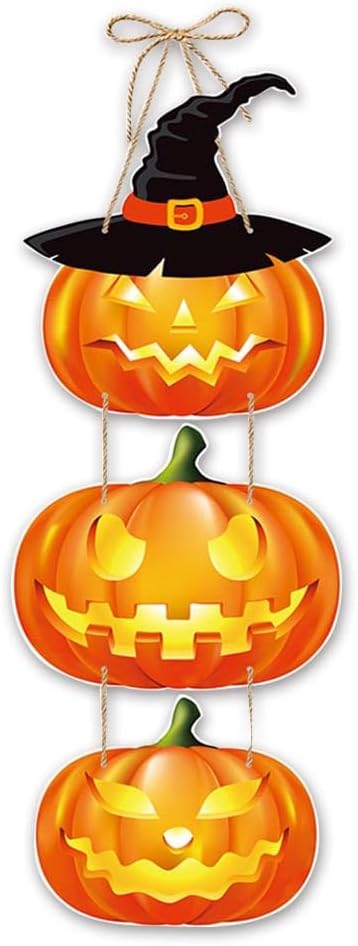 Halloween Door Decorations Pumpkin Hanging Sign Front Door Hanger Wreath Decor Indoor Outdoor Decor for Halloween Party Home Farmhouse Wall Porch Yard Window Decoration Supplies