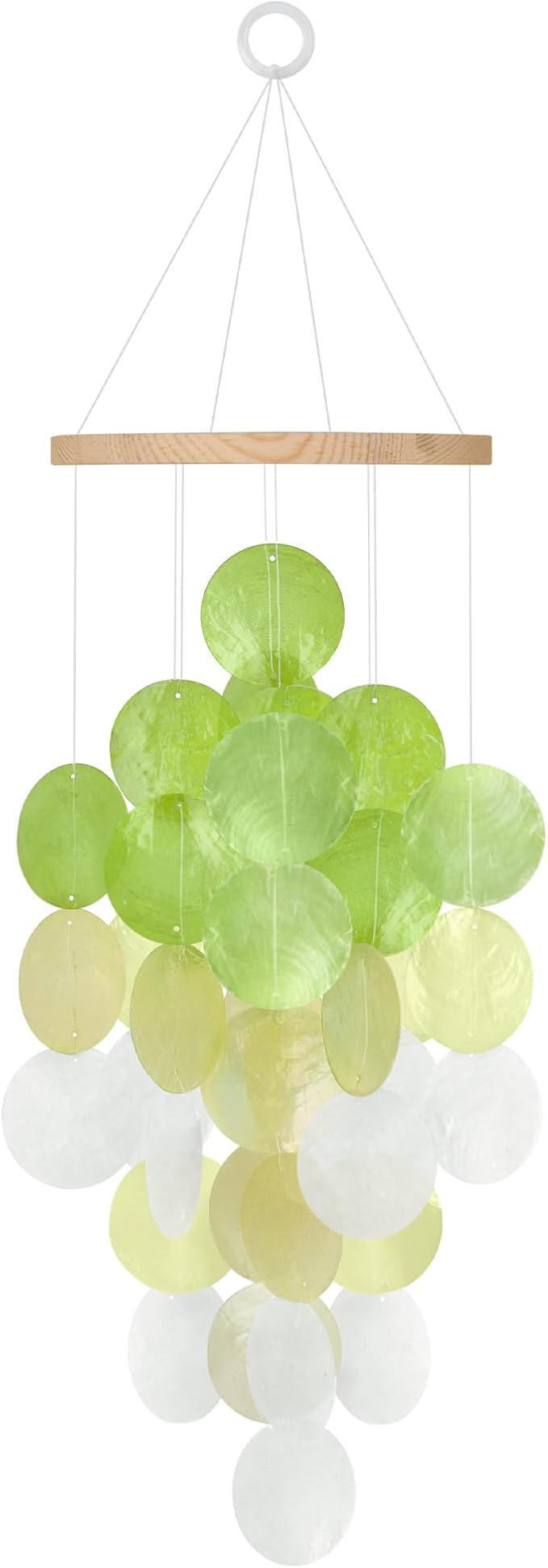 Wind Chimes for Outside, Handcrafted Green Gradient Capiz Shells Windchime Coastal Style Decor for Indoor/Outdoors, Garden Decors, Great Gift for Women, Beach Hanging Decor, Wind Chimes Lovers