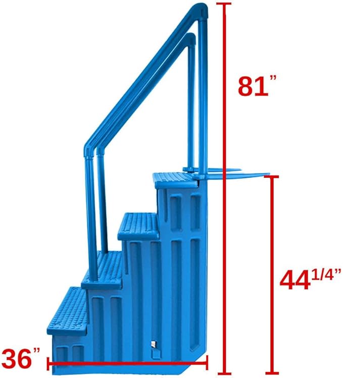 Aqua Select Anti-Slip in-Pool Steps with Outside Flip-Up Ladder | Blue | for Above Ground Swimming Pools | Can Mount to Decks 48" to 54" H | Safety Stairs Capacity Up to 350 lbs