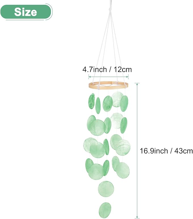 Shell Wind Chime for Outside, Seashell Wind Chime Sea Glass Shell Wind Chime for Outside/Patio/Garden/Porch Decor, Handcrafted Wind Chime [Green]