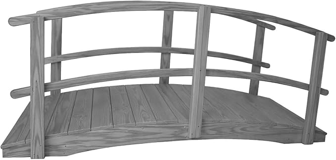 8 FT Grey Amish Made Garden Bridge with Double Rails for Walkway, Backyard Pond & Landscaping, Outdoor Wooden Footbridge for Koi Pond, Japanese Style Decorative Bridge, Made in USA