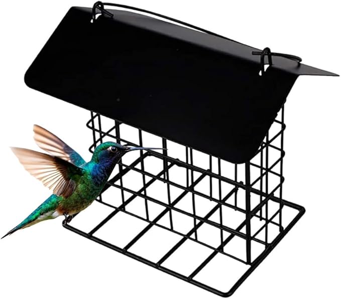 Durable Roof Top Bird Parrot Suet Reusable Feeder for Outside Garden Yard Patio Hanging Metal Suet Cake Holder Squirrel Proof Weatherproof for Wild Hummingbird Woodpecker