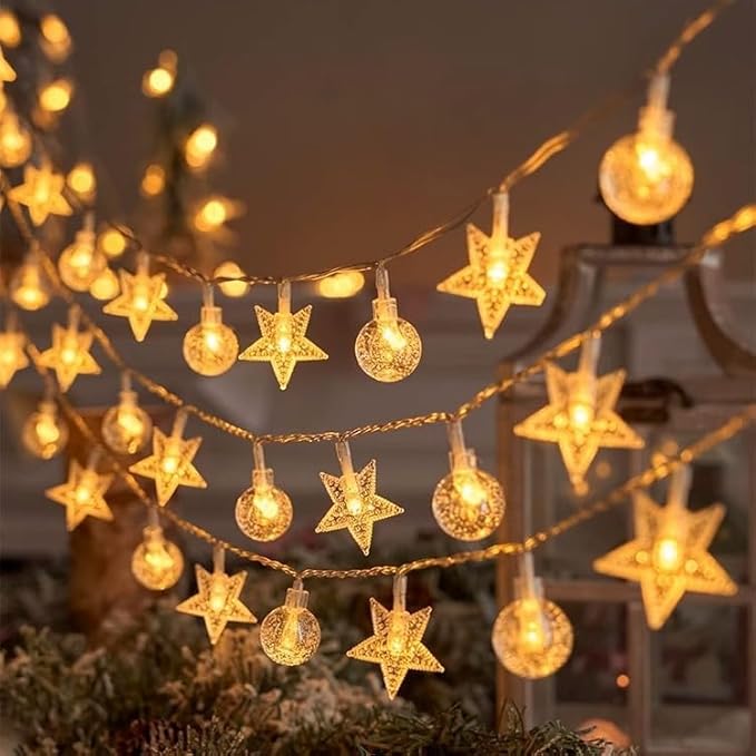 Shining Star Light Bulb Lights 20 FT 40 LED Lights with Battery Operated Warm White String Lights for Holiday Party Bedroom Wedding Garden Decoration (Light Bulb Star, 20FT)