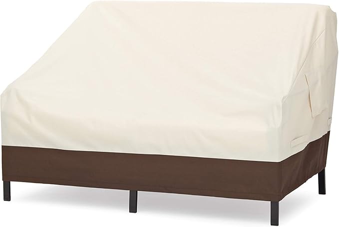 Amazon Basics 2-Seater Deep Lounge Sofa, Outdoor Couch and Patio Furniture Cover, Waterproof, Anti-UV, Water Resistant, Durable, Beige/Tan